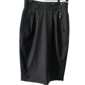 Paul Smith Wool Black Lined Pinstripe Skirt Pockets Buttons Size 42 (US 4/6)